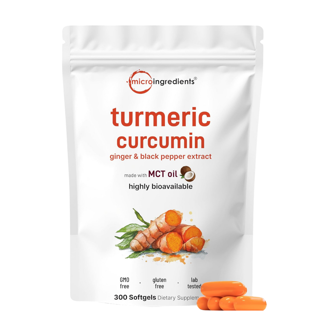 Suplemento de Cúrcuma con Curcumina, Pimienta Negra y Jengibre 3,000 mg, 60 cápsulas blandas con aceite MCT | 95% de curcuminoides | Alta absorción | Apoyo para la salud de las articulaciones para hombres y mujeres*